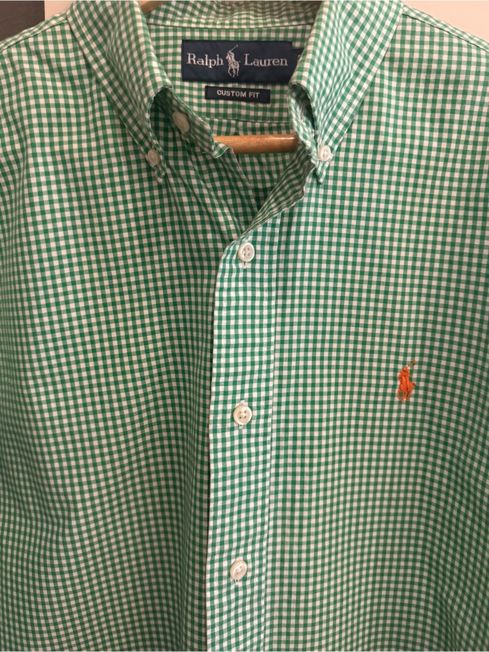 Ralph Lauren Green and White Gingham Button-Down Shirt